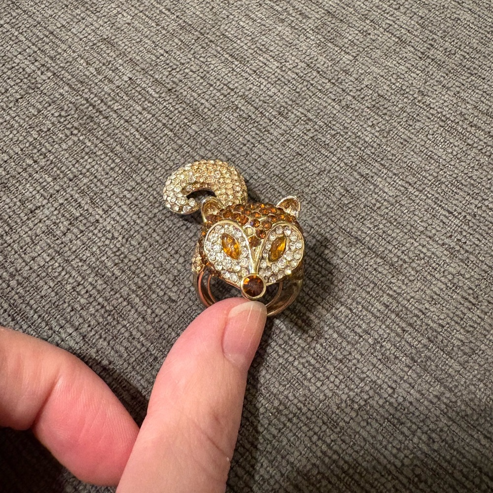 Rhinestone Encrusted Fox Cocktail Ring